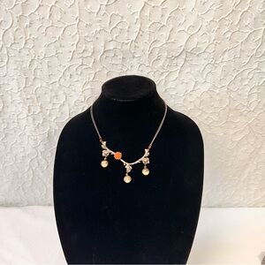 Lucky Brand Women's Vintage Necklace Silver Tone Orange Floral  Retro Jewelry